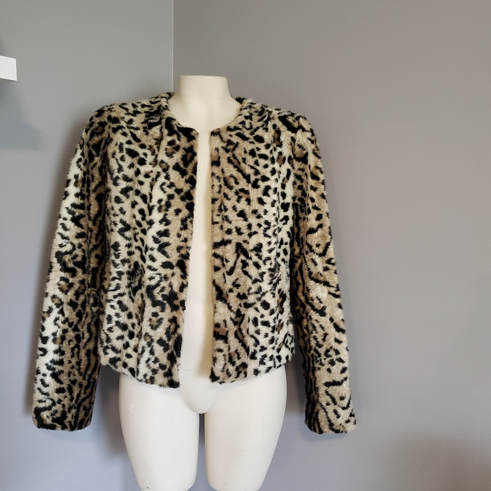 Express Leopard Print Fur Jacket - image 1
